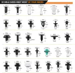 C0871 1115Pcs Car Push Retainer Clips & Auto Fasteners Assortment -32 Most Popular Sizes Nylon Bumper Fender Rivets
