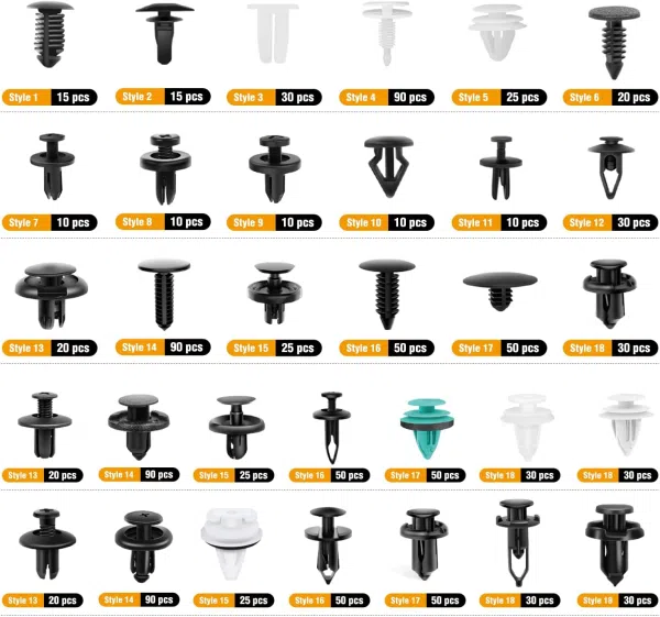 C0871 1115Pcs Car Push Retainer Clips & Auto Fasteners Assortment -32 Most Popular Sizes Nylon Bumper Fender Rivets