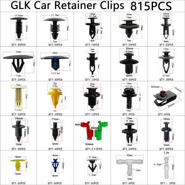 C0874 860Pcs Car Push Retainer Clips Assortment  Popular Sizes and Fasteners Remover for Toyota GM Ford Honda Chevy