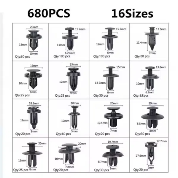 C0010 721Pcs Car Clips Auto Fasteners Bumper Push Trim Clips Pin Rivet  Kit  Retainer Plastic Auto Fastener & Clip