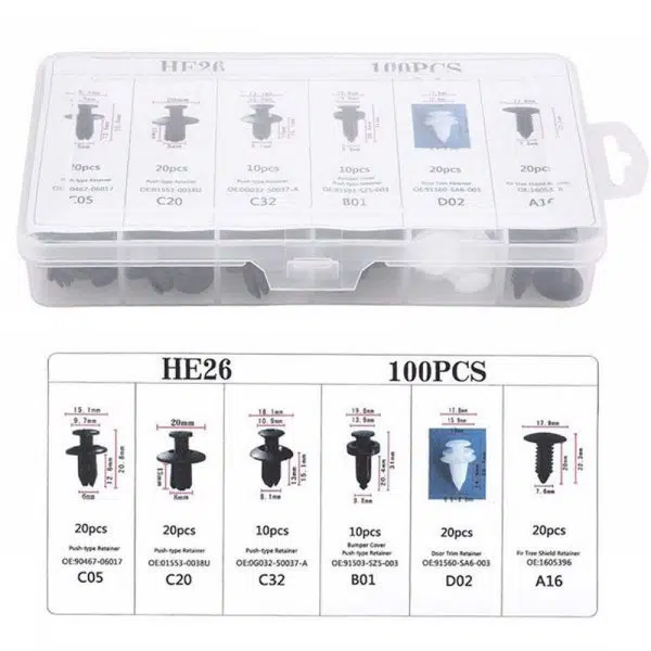 C0013 100Pcs Mixed Car Auto Fastener Clip Body Push Retainer Car Clips Plastic Rivet Bumper Door Trim Panel Fastener Kit