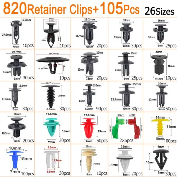 C0066 925pcs Car Clips Plastic Car Bumper Fastener 26 Sizes Push Retainer Rivets Kit Door Trim Panel Fender Clips Bumper Clips