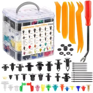 C0168 1240Pcs Car Push Retainer Clips Auto Fasteners Kit 32 Sizes Nylon Fender Rivets with Cable Ties Fasteners Remover Tool