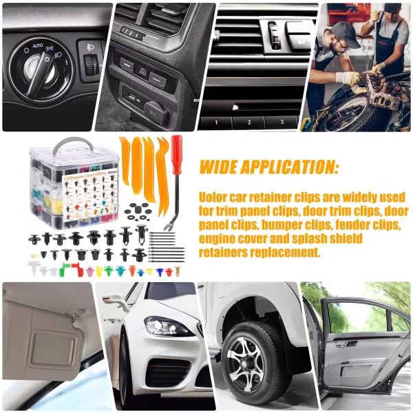 C0168 1240Pcs Car Push Retainer Clips Auto Fasteners Kit 32 Sizes Nylon Fender Rivets with Cable Ties Fasteners Remover Tool
