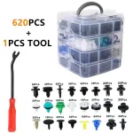 C0311 620Pcs Car Push Retainer Clips &Auto Fasteners Remover Assortment Car Body Fixed Clip Bumpers Plastic Pin Rivets Set