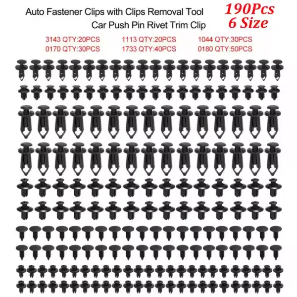 C0314 190Pcs Car Clips Body Bumper Fastener Plastic Clips Rivets Panel Fender Push Retainer Universal