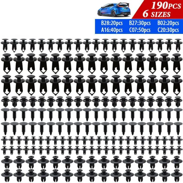 C0314 190Pcs Car Clips Body Bumper Fastener Plastic Clips Rivets Panel Fender Push Retainer Universal
