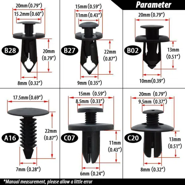 C0314 190Pcs Car Clips Body Bumper Fastener Plastic Clips Rivets Panel Fender Push Retainer Universal
