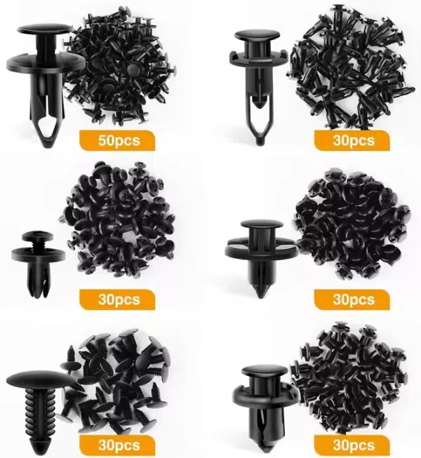 C0333 200Pcs Universal Plastic Fender Clips, Push Bumper Fastener Rivet Clips with 6 Size  Body Retainer  Bumpers Clips