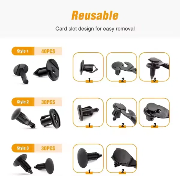 C0333 200Pcs Universal Plastic Fender Clips, Push Bumper Fastener Rivet Clips with 6 Size  Body Retainer  Bumpers Clips