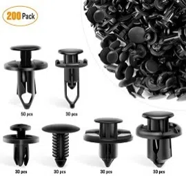 C0333 200Pcs Universal Plastic Fender Clips, Push Bumper Fastener Rivet Clips with 6 Size  Body Retainer  Bumpers Clips