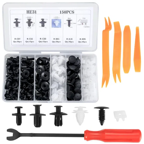 C0352 155 Pcs Car Retainer Clips Kit Universal Car Bumper Fasteners Plastic Car Door Trim Panel Clips Body Push Rivet