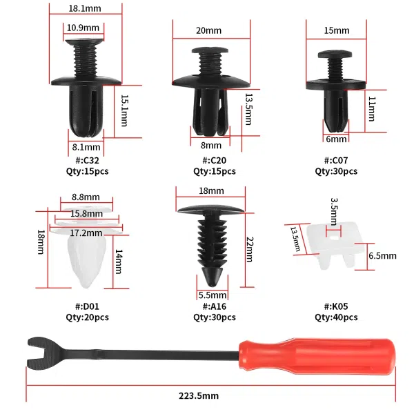C0352 155 Pcs Car Retainer Clips Kit Universal Car Bumper Fasteners Plastic Car Door Trim Panel Clips Body Push Rivet