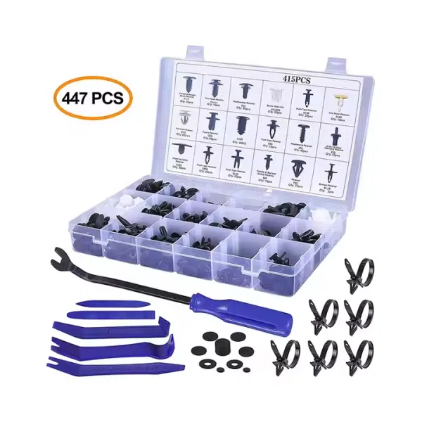 C0530 447Pcs Auto Body Fastener Rivet Clip Kit Car Clips Set With Push Retainer Clips Fastener Remover Auto Trim Removal Tool