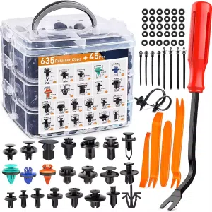 C0550 680Pcs Car Plastic Automotive Push Retainer Door Panel Trim Clips & Auto Body Fasteners Assortment Fender Rivet Bumper