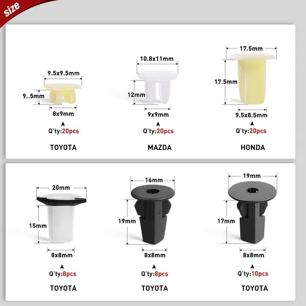 C0598 166Pcs Automotive Retaining Clips Screw Washers 12 Most Popular Size and Applications for GM Toyota, Honda and Nissan