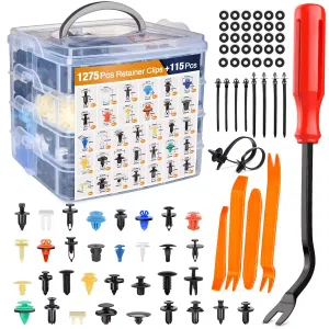 C0975 1390Pcs Car Door Panel Clips & Auto Fasteners Assortment - 26 Sizes Automotive Push Pin Rivets Set Bumper Trim Body Clips