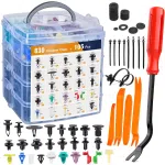 C0976 935Pcs Car Push Retainer Clips & Auto Fasteners Assortment Nylon Bumper Fender Rivets with Cable Ties Fasteners Remover