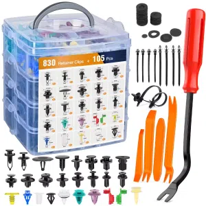 C0976 935Pcs Car Push Retainer Clips & Auto Fasteners Assortment Nylon Bumper Fender Rivets with Cable Ties Fasteners Remover