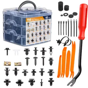C0977 795Pcs Car Push Retainer Clips & Auto Fasteners Nylon Bumper Fender Rivets Metal Screw Pin Kit with Cable Ties Remover