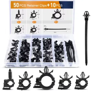 C0990 60Pcs Car Wire Loom Routing Clips Assortment - 6 Different Sizes Universal Wiring Harness Routing Clip Replacement Parts