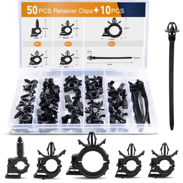 C0990 60Pcs Car Wire Loom Routing Clips Assortment - 6 Different Sizes Universal Wiring Harness Routing Clip Replacement Parts