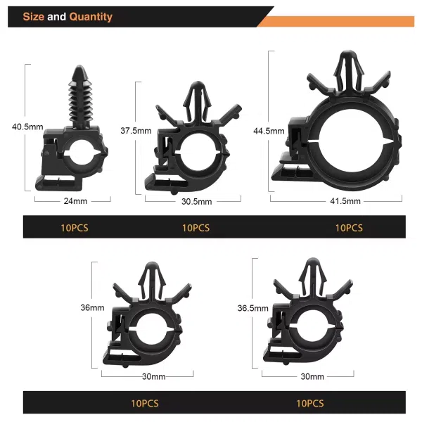 C0990 60Pcs Car Wire Loom Routing Clips Assortment - 6 Different Sizes Universal Wiring Harness Routing Clip Replacement Parts