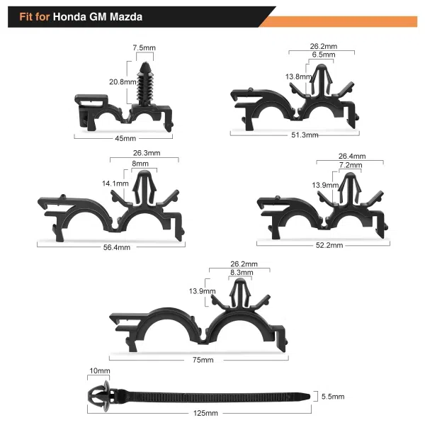 C0990 60Pcs Car Wire Loom Routing Clips Assortment - 6 Different Sizes Universal Wiring Harness Routing Clip Replacement Parts