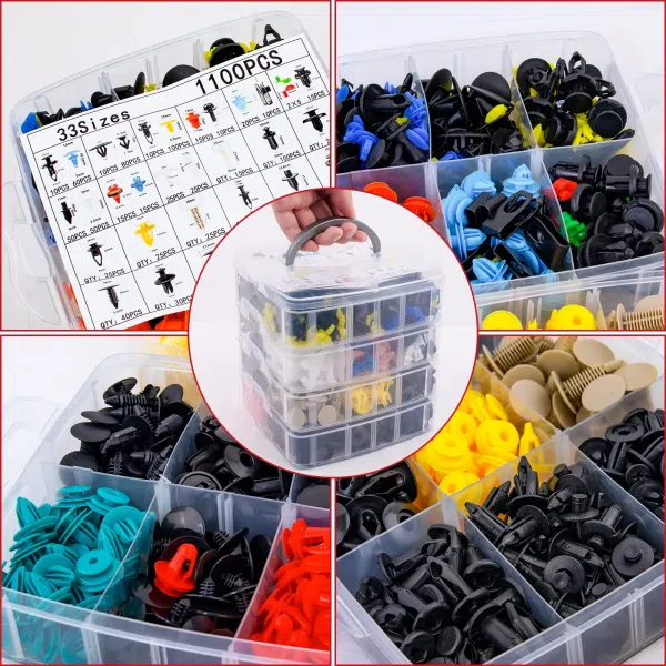 C1079 1215Pcs Bumper Clips Plastic Rivets Fasteners Push Retainer Kit with 33 Sizes Automotive Trim Panel Clips Assortment