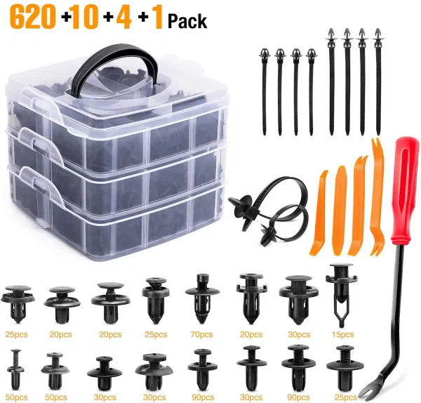 C0730 635Pcs Car Clips Push Retainer Bumper Clips Auto Fastener & Clip 16 Most Popular Size Nylon Bumper Fender Rivets