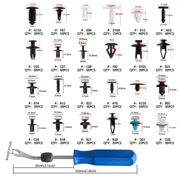 C0887 845pcs Auto Fastener & Clip Plastic Fastener Kit Mudguard Rivet Clip -Push Retainer with Fastener Remover