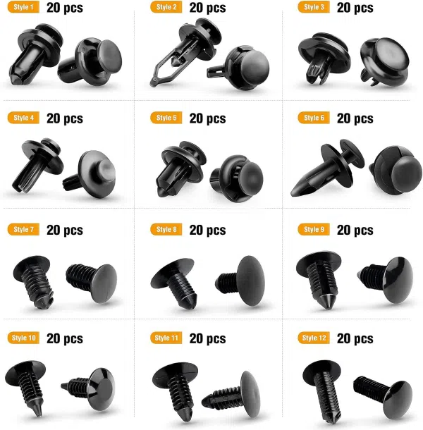 C0321 240Pcs Bumper Retainer Clips Car Plastic Rivets Fasteners Push Retainer Kit Auto Push Pin Rivets Set