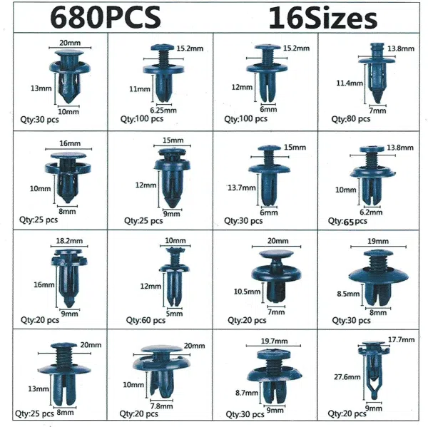 C0306 710Pcs Car Auto Fastener & Clip Push Retainer 16 Sizes Nylon Bumper Push Fasteners Rivet Clips Replacement