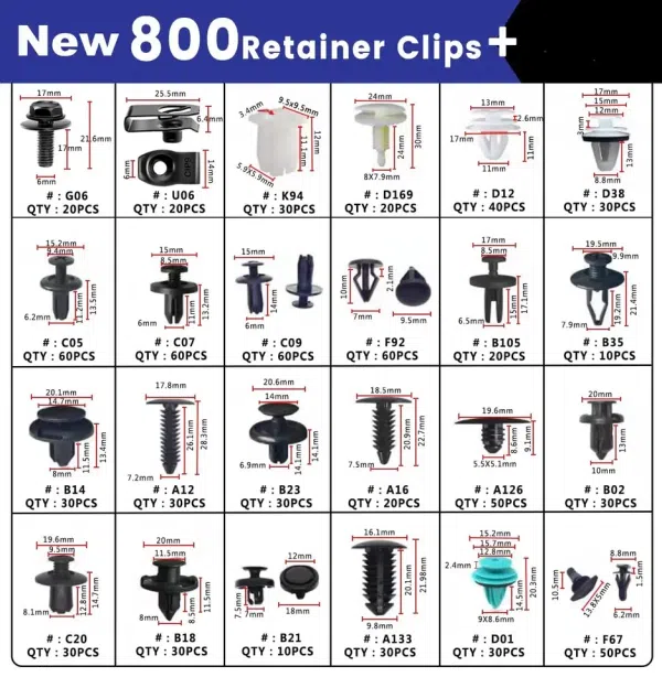 C0836 800Pcs Car Retainer Clips Universal Plastic Panel Interior Lining Bumper Fastener Retainer Rivet Set Push Pin Fasteners