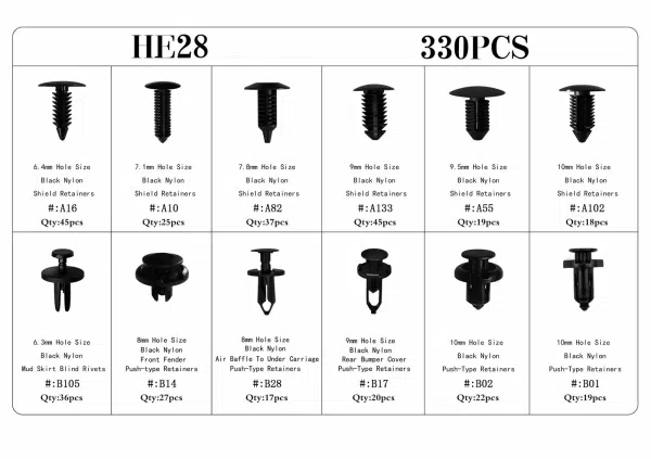 C0604 330Pcs  Car Retainer Clips Auto Fasteners Push Trim Clips Pin Rivet Bumper Kit