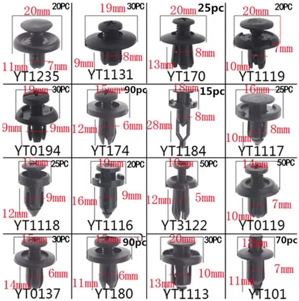 C0529 645Pcs Car  Fender Rivet Clips and Plastic Fastener Kits Fender  Clips 16 Most Popular Sizes Automotive PIN RIVET Kits