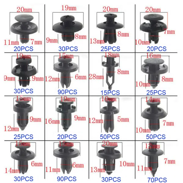 C0730 635Pcs Car Clips Push Retainer Bumper Clips Auto Fastener & Clip 16 Most Popular Size Nylon Bumper Fender Rivets