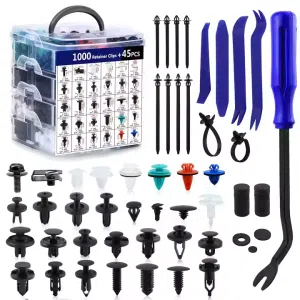 1045Pcs Car Push Retainer Clips Auto Fasteners Assortment Nylon Bumper Fender Rivets With Cable Ties and Fastener Remover