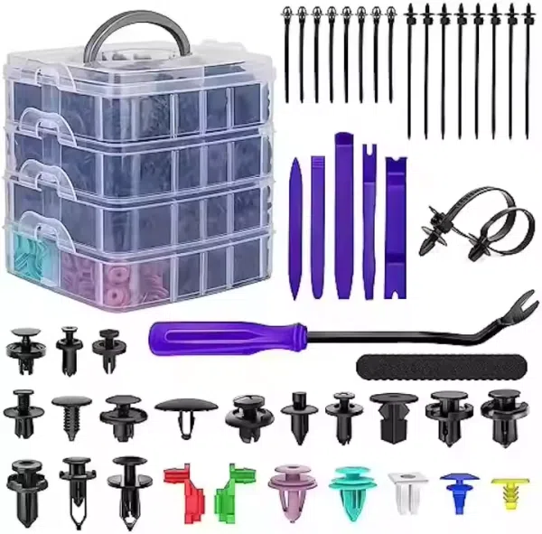 1211Pcs Automotive Clips Universal Auto 22 Black Plastic Rivets Fastener Fender Door Panel