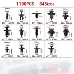 1305Pcs Auto Push Pins Car Plastic Rivets Fasteners Push Retainer Kit 34 Sizes Push Pin Rivets Set Door Trim Panel Fender Clips