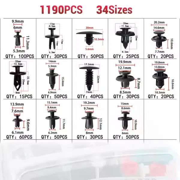 1305Pcs Auto Push Pins Car Plastic Rivets Fasteners Push Retainer Kit 34 Sizes Push Pin Rivets Set Door Trim Panel Fender Clips