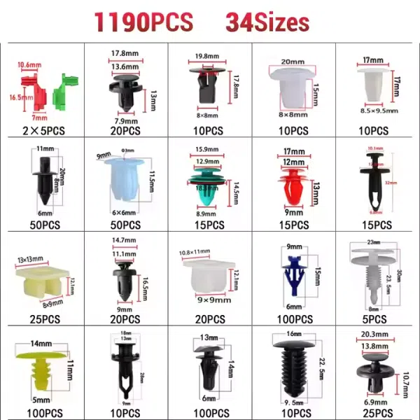 1305Pcs Auto Push Pins Car Plastic Rivets Fasteners Push Retainer Kit 34 Sizes Push Pin Rivets Set Door Trim Panel Fender Clips