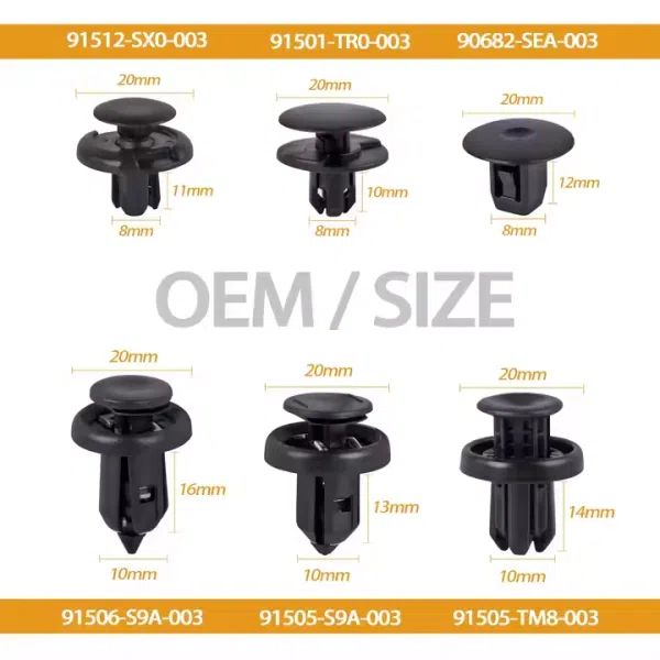 131Pcs 6 in 1 Car Clips 90682-SEA-003 Front Bumper Clips Bumper Fastener 91512-SX0-003, Push-Type Plastic Rivet 91505-S9A-003