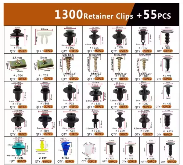 1355Pcs Car Retainer Clips Auto Body Push Fasteners Automotive Bumper Clips Matle Screw Panel Plastic Rivets with Remover Kit