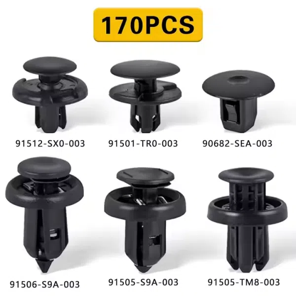 170Pcs Car Retainer Clips 6 Size Fender Bumper Fasteners