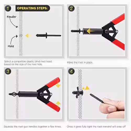42Pcs Plastic Rivet Gun Set with 40Pcs 4Sizes Nylon Blind Rivets and 1Pcs Bonus Fastener Removal Tool, Hand Riveter