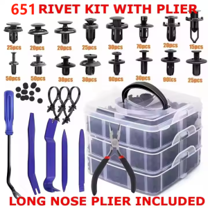 651Pcs Car Retainer Auto Fasteners Push Trim Plastic Clips Pin Rivet Bumper Kit