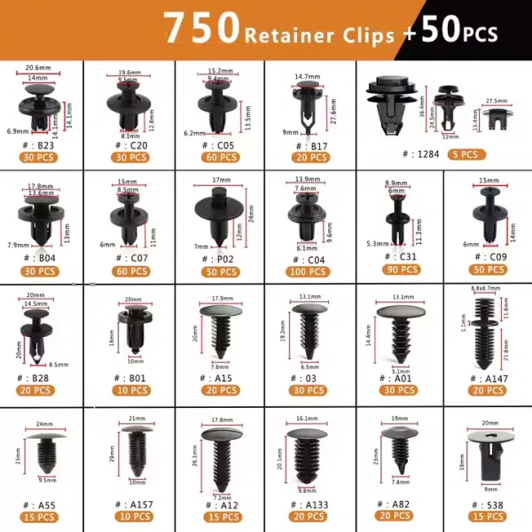 800Pcs Car Clips Bumper Plastic Rivets Automotive Push Pins Xmas Tree Clips Door Trim Panel Fender Clips Kit Retainer Faseners