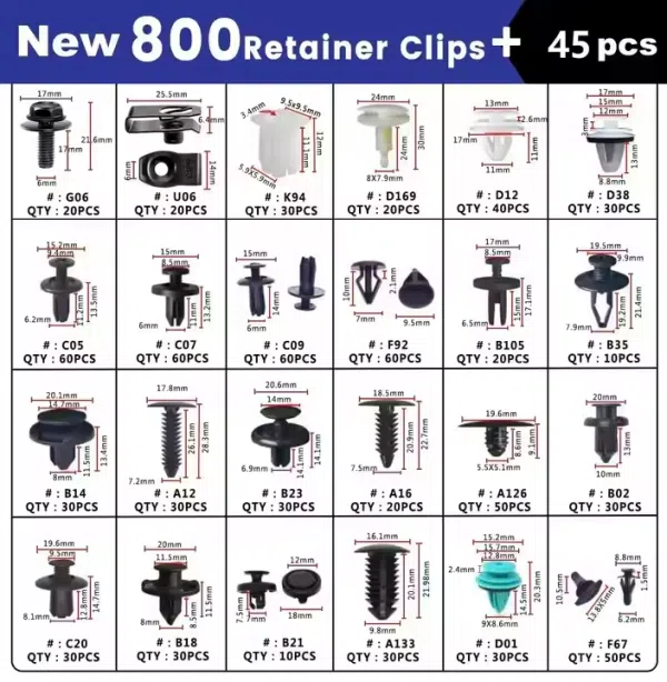 845Pcs Push Retainer Car Clips Auto Bumper Fastener Push Trim Clips Pin Rivet Bumper KitBumper Clips