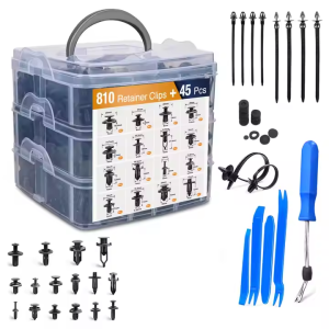 855Pcs Car Clips Push Retainer Clips & Auto Fasteners Assortment Nylon Bumper Fender Rivets with Cable Ties Screwdriver